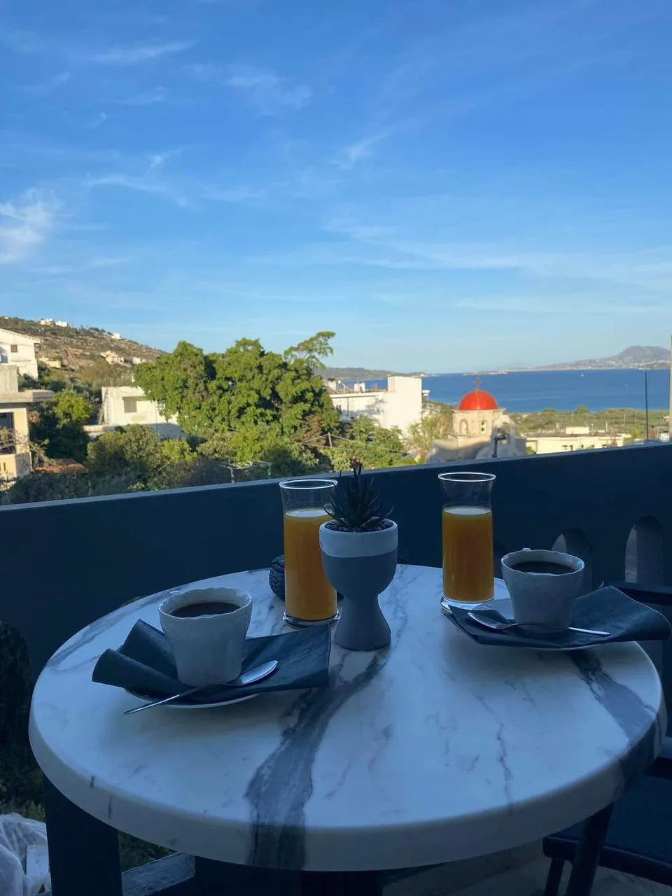 Room One balcony with sea view toward Souda