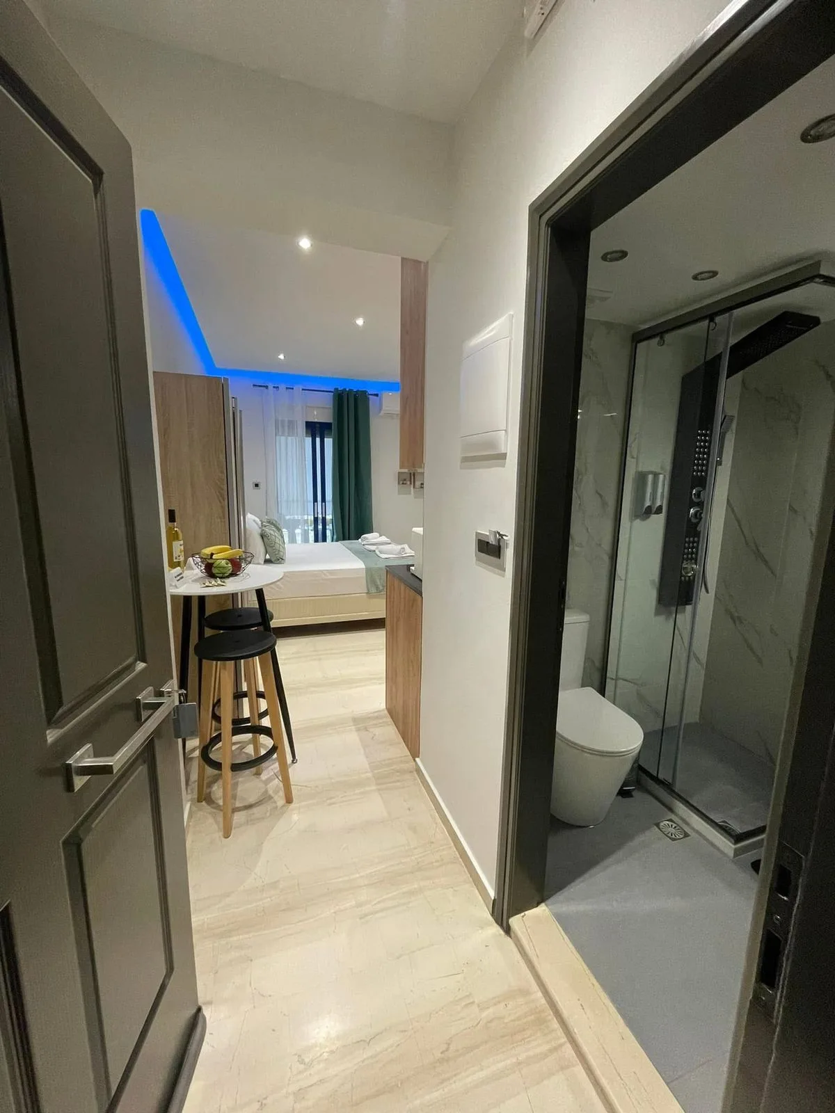 Room One entrance view with private bathroom
